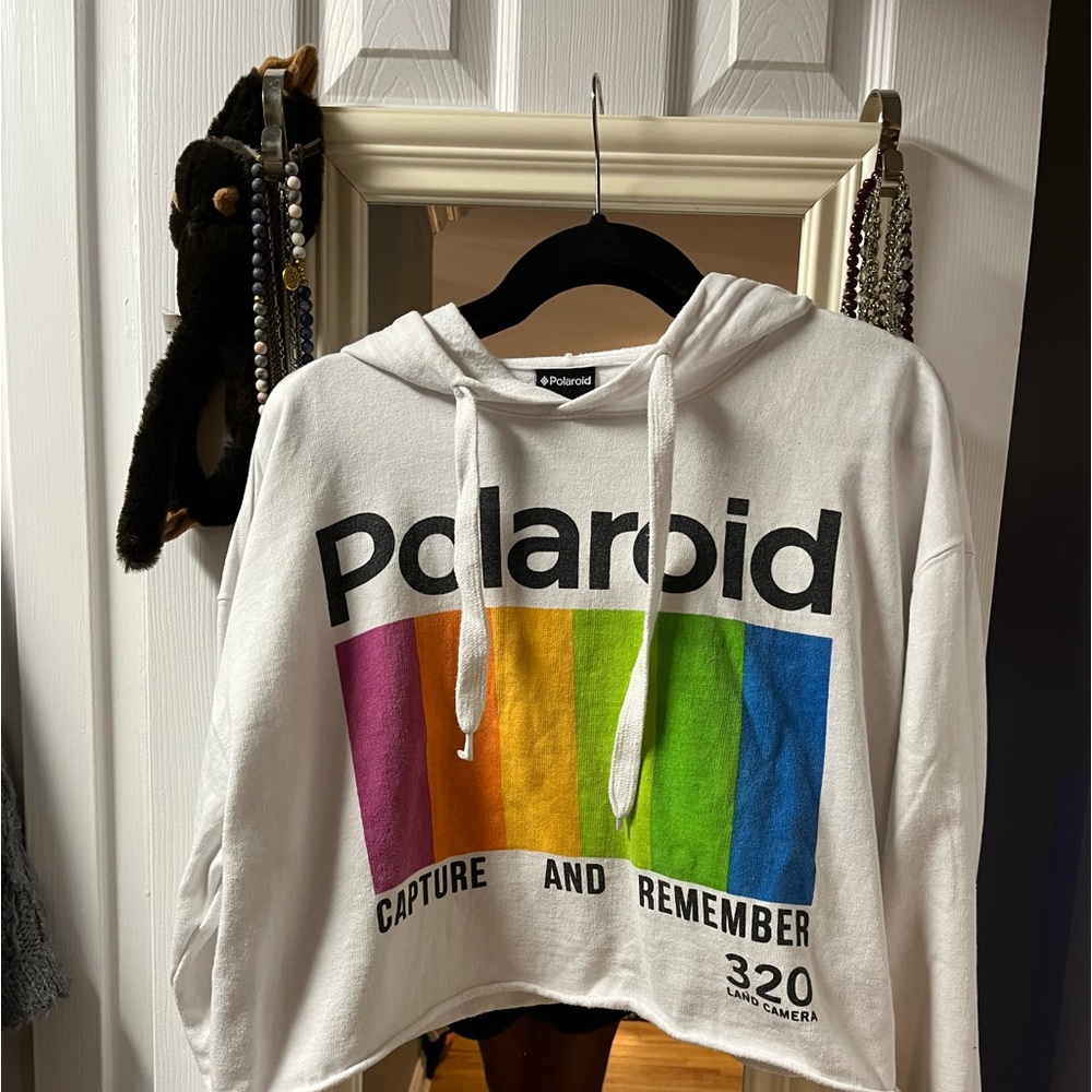 Polaroid logo cropped junior hoodie
